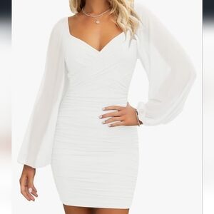 Elegant White Dress With Semi Transparent Sleeves